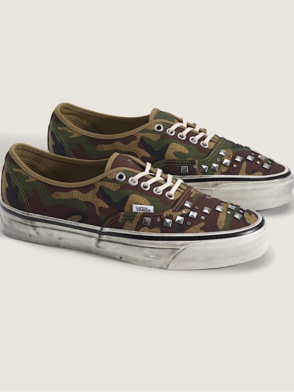 Vans Men's Green Brown Camo Studded Low-Top Sneakers